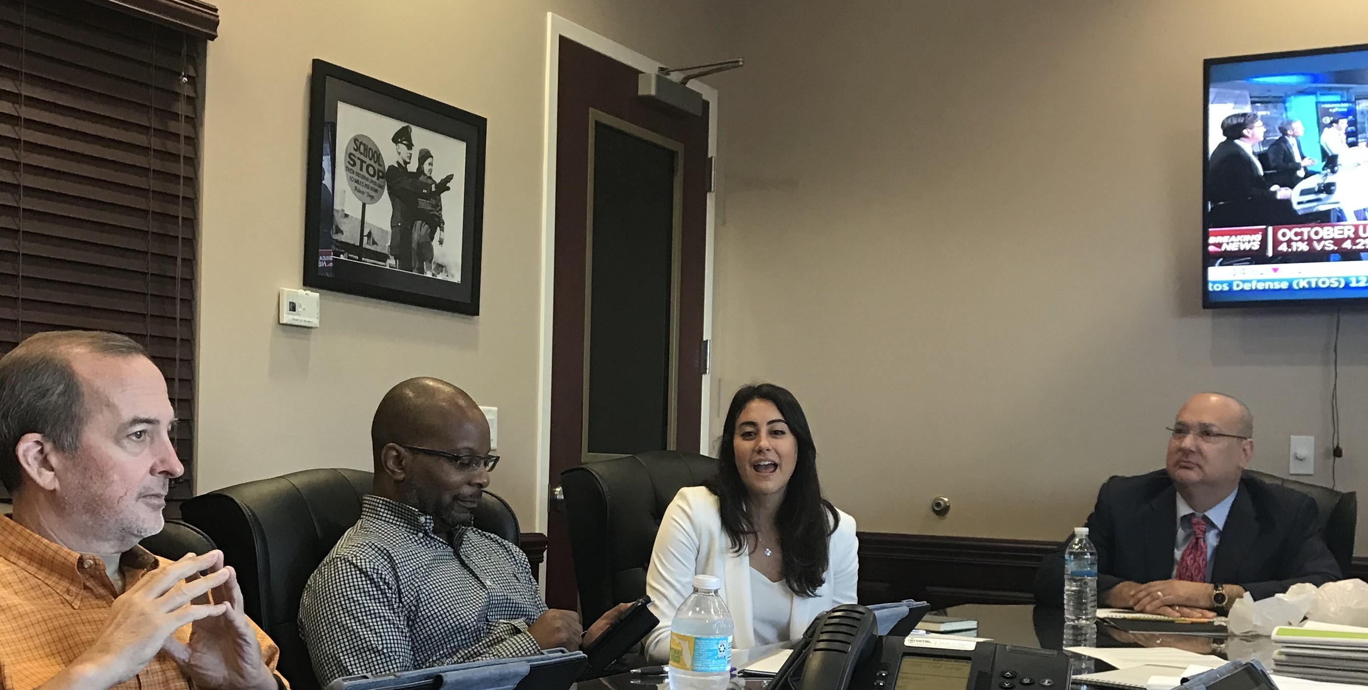 L-R: Trustee Wilton White and Mark Parks, CFO - City of West Palm Beach, listen to Ms. Jaclyn Weinman, Vice President, J.P. Morgan Asset Management - Global Real Assets about the upcoming 3.5 million dollar real estate queue the Board recently entere