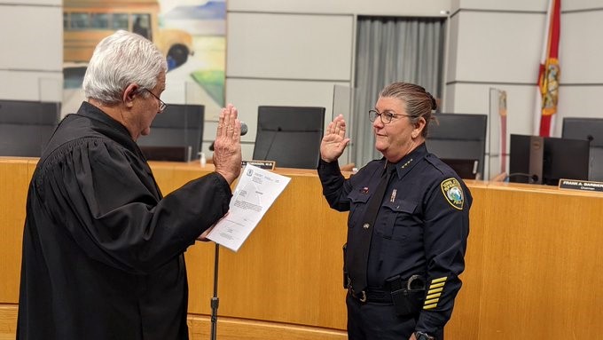 May 4th, 2022: The School District of Palm Beach County proudly introduces the new Chief of School Police, Sarah Mooney, who took the oath of office on May 4, 2022. Join the Board of Trustees in congratulating Chief Mooney. Noting the date sworn, May the Fourth be with her. Wishing her many years of success.