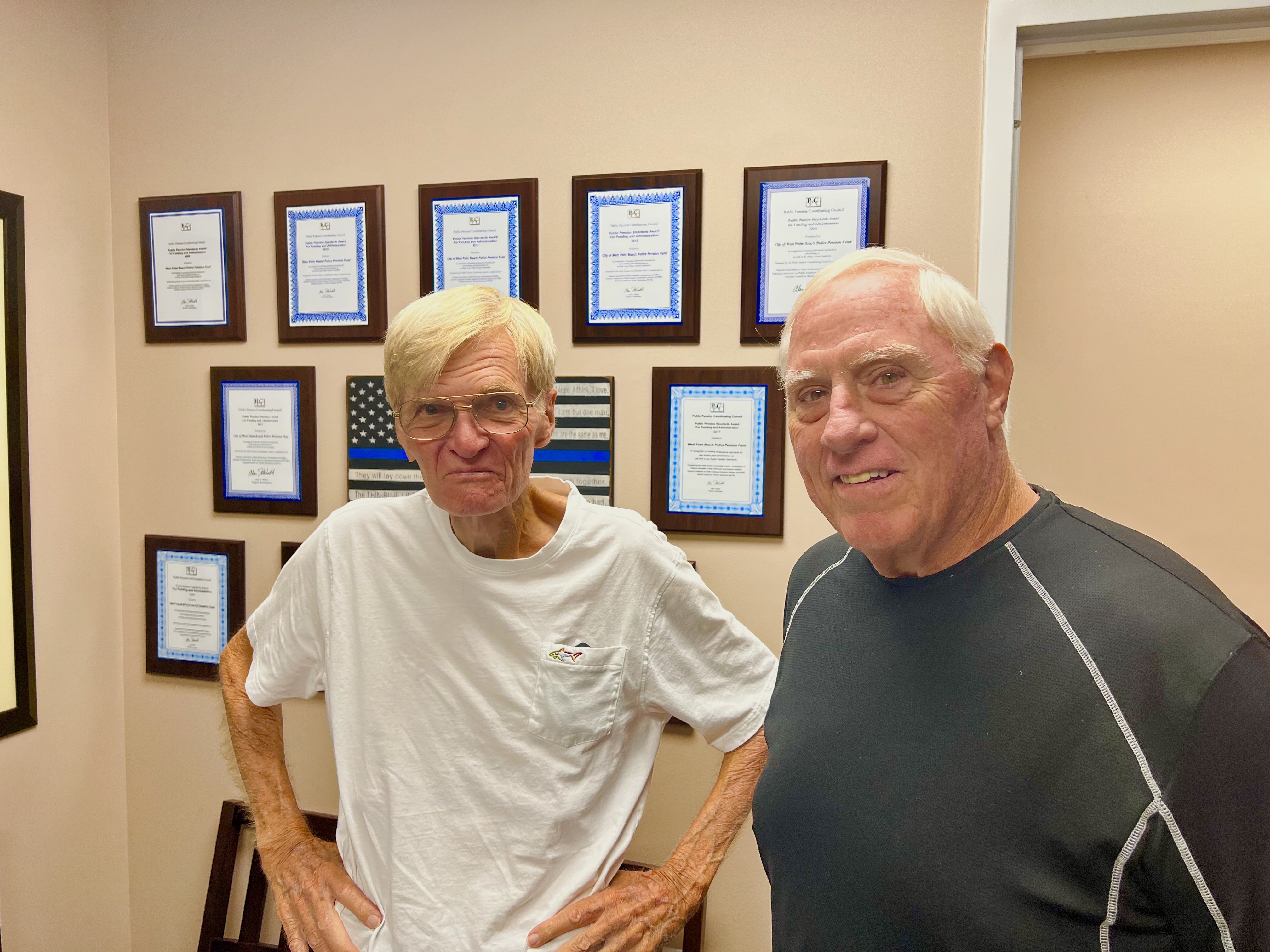 August 4th, 2022: The Office of Retirement has been working non-stop processing the Supplemental Distribution Payment requests. We recently had the pleasure of meeting Mr. Gerald Duff (Pictured Left) with Mr. Ernest George. Mr. Duff worked for the WPB Police Department 1972 - 1996 and retired at the rank of Lieutenant.